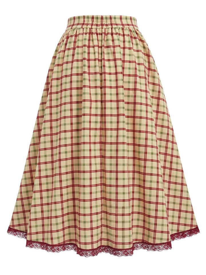 [Pre-Sale] Champagne 1940s Plaid Lace Vintage Dress 5