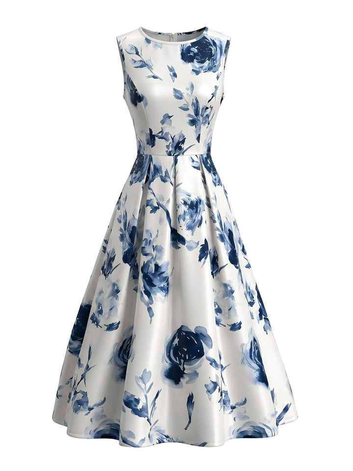 1950s Round Neck Roses Sleeveless Midi Dress, vintage dress, retro fashion, rockabilly, pin-up fashion - perfect for women who love vintage and retro fashion