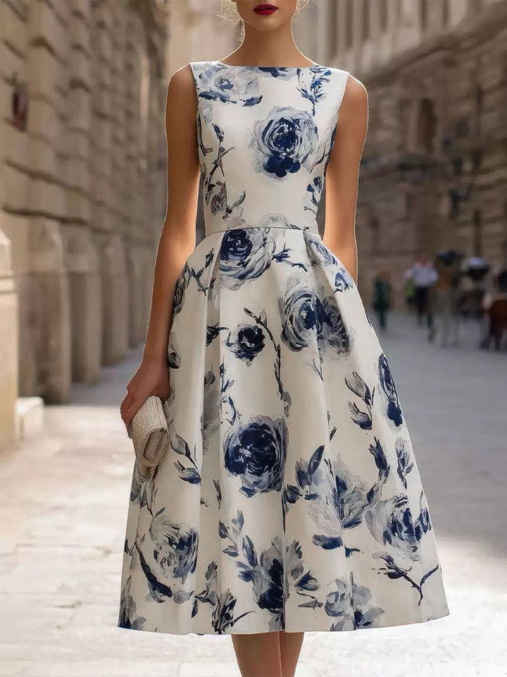1950s Round Neck Roses Sleeveless Midi Dress, vintage dress, retro fashion, rockabilly, pin-up fashion - perfect for women who love vintage and retro fashion