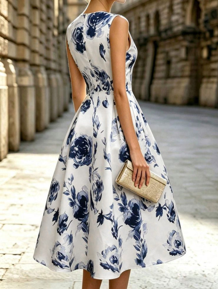 1950s Round Neck Roses Sleeveless Midi Dress, vintage dress, retro fashion, rockabilly, pin-up fashion - perfect for women who love vintage and retro fashion