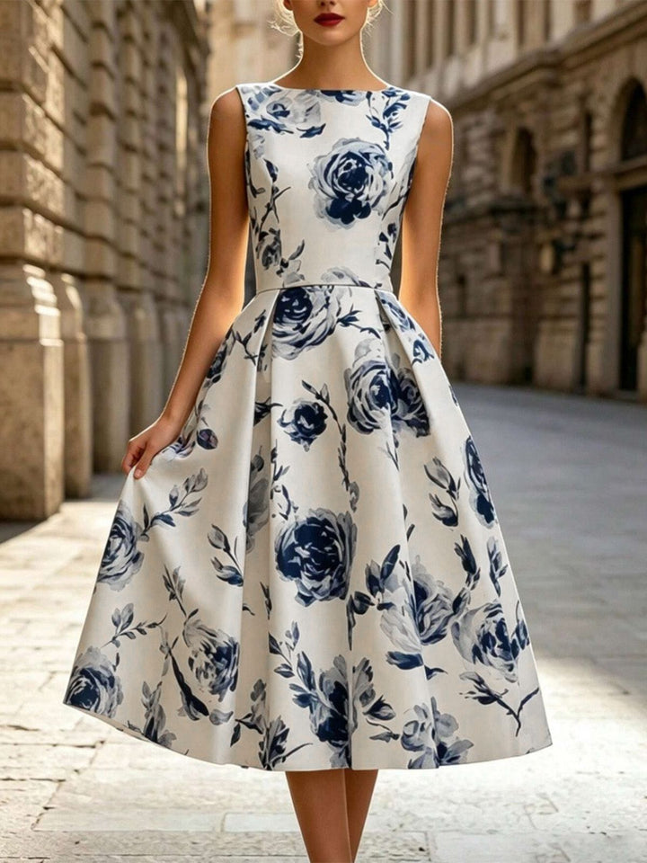 1950s Round Neck Roses Sleeveless Midi Dress, vintage dress, retro fashion, rockabilly, pin-up fashion - perfect for women who love vintage and retro fashion