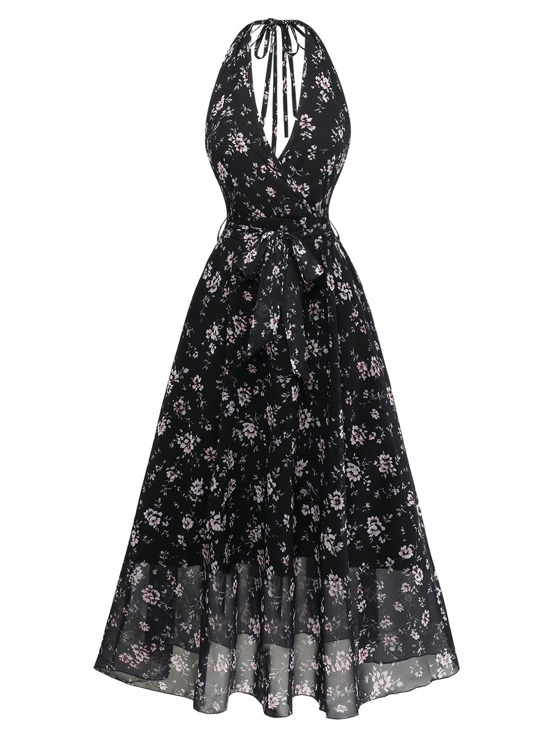 Black 1940s Floral Halter Vintage Dress 3