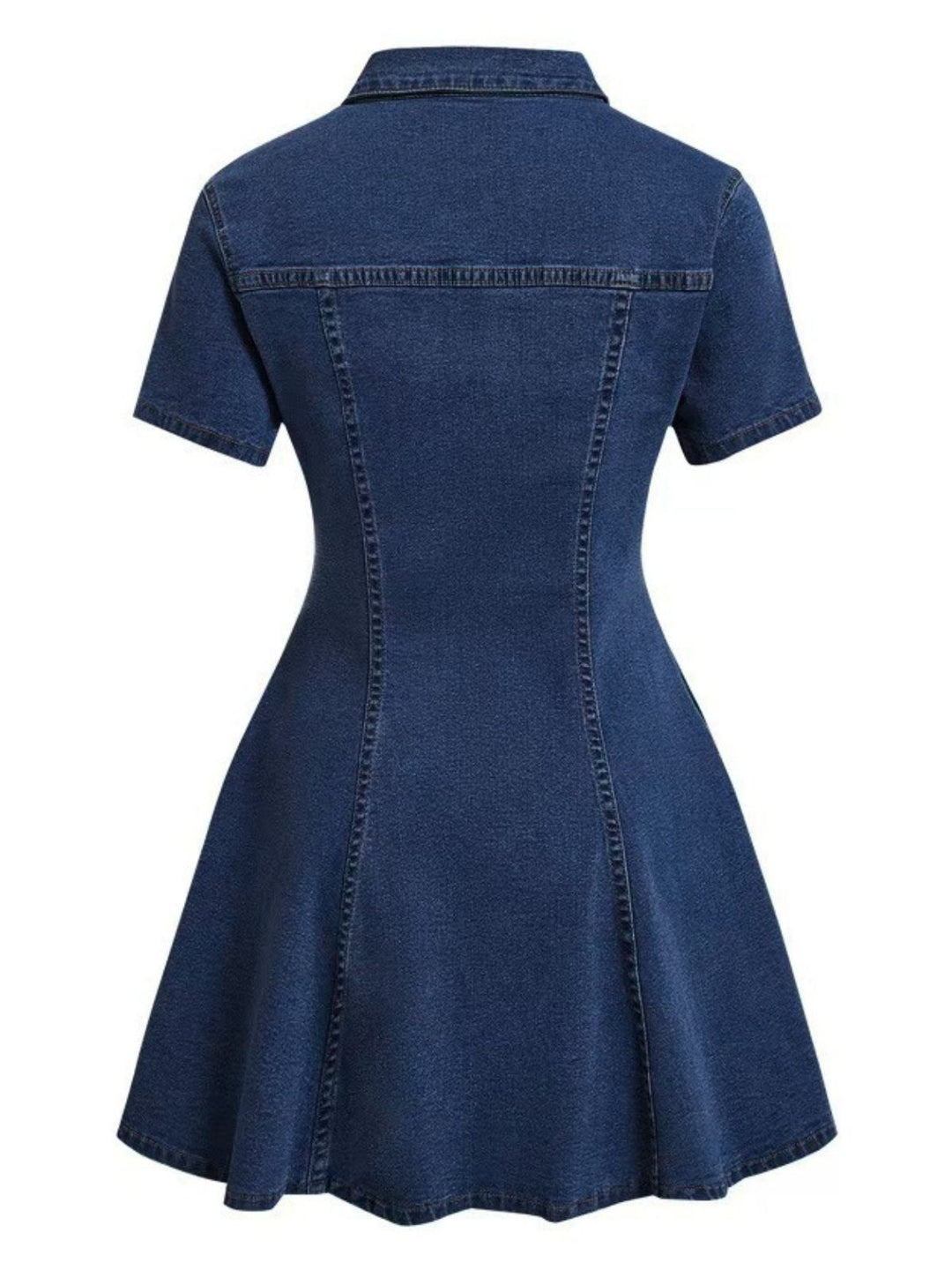 Blue 1950s Button Lapel Short Sleeve Denim Dress