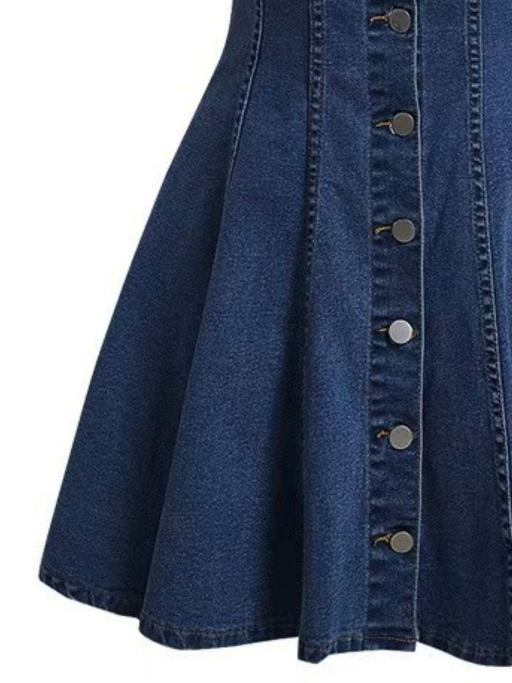 Blue 1950s Button Lapel Short Sleeve Denim Dress