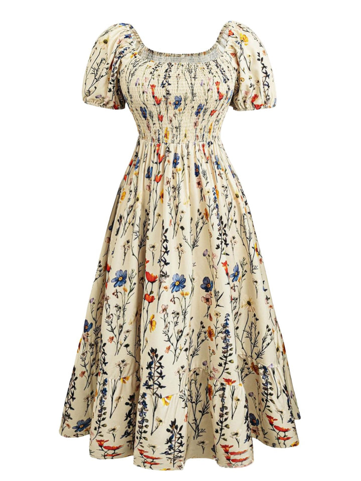 Plus Size 1940s Floral Square Neck Vintage Dress