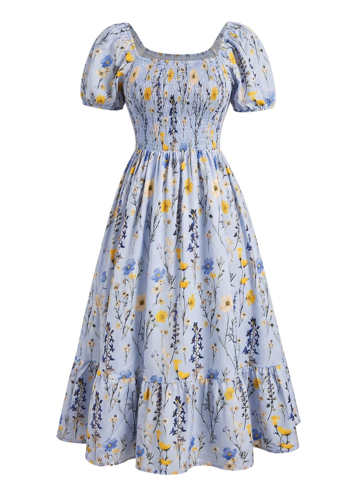 Plus Size 1940s Floral Square Neck Vintage Dress 4