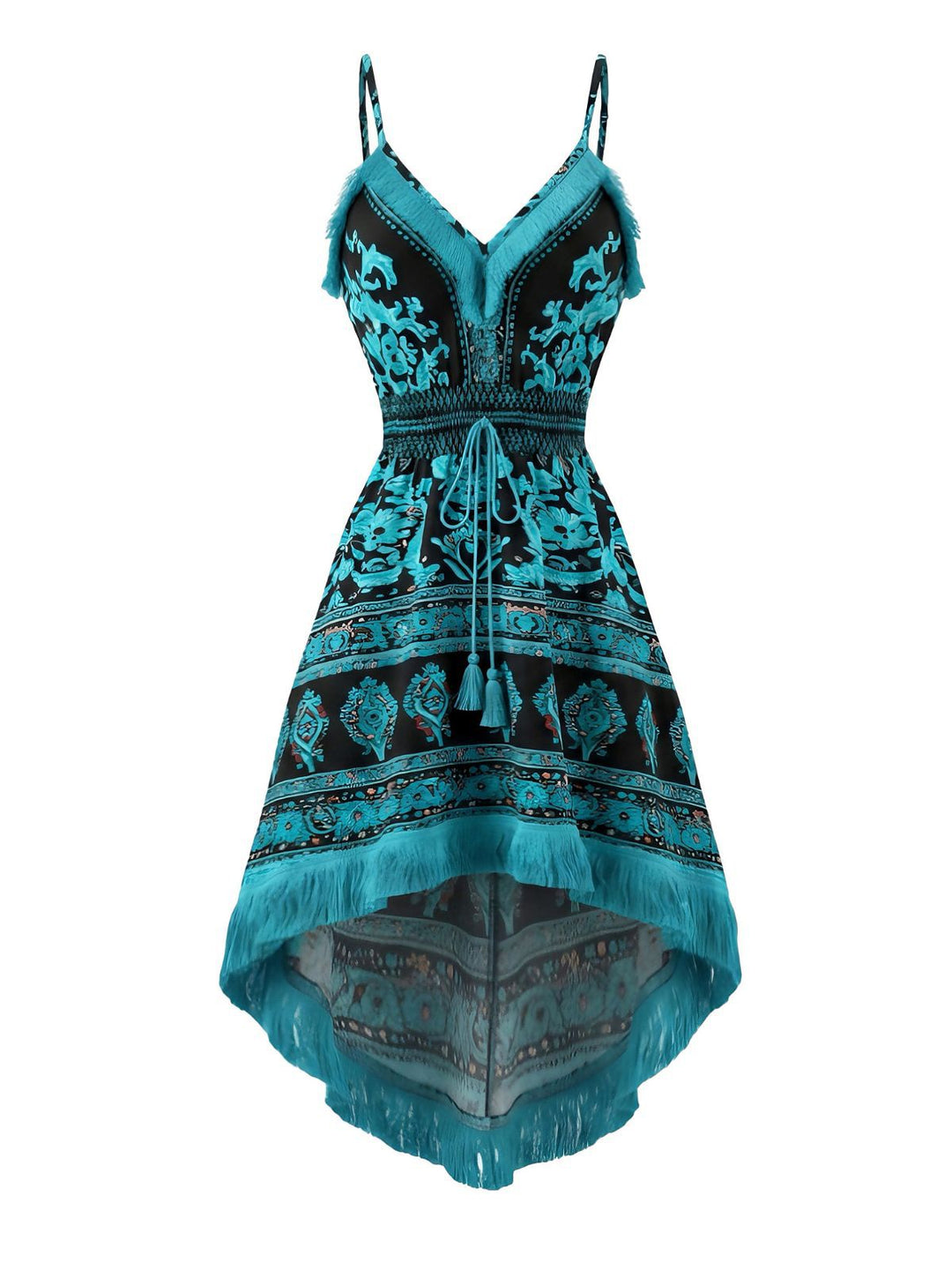 1970s Boho Fringe Trim High-Low Cami Dress, vintage dress, retro fashion - perfect for women who love vintage and retro fashion