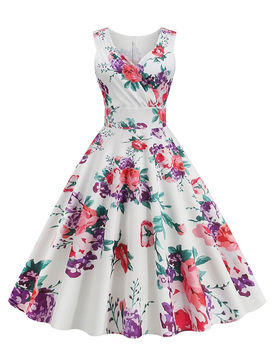 1950s Floral V Neck Vintage Dress 3