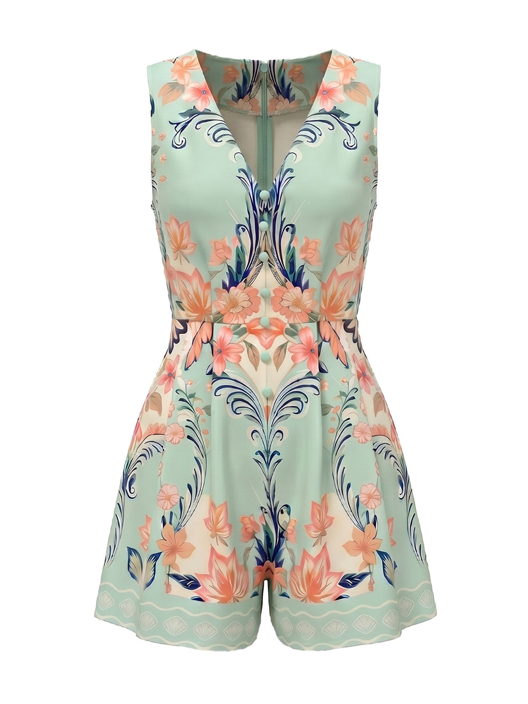 [Pre-Sale] Ice Green 1950s Floral V Neck Jumpsuit 2