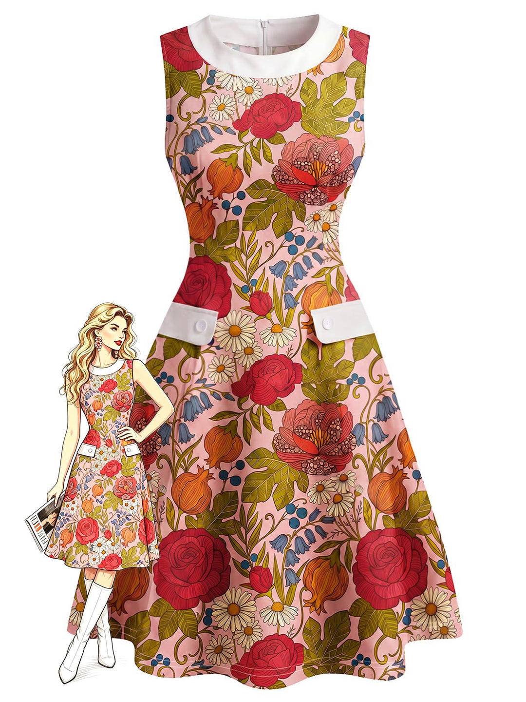 [Pre-Sale] 1960s Floral Patchwork Vintage Classic Dress 2