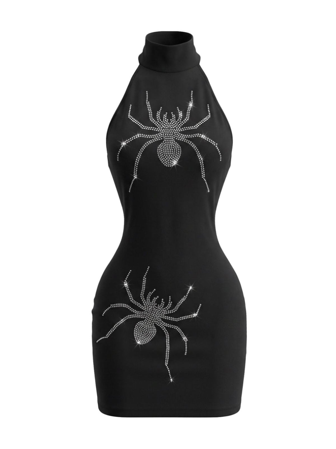 1960s Halloween Rhinestone Spider Halter Bodycon Dress, vintage dress, retro fashion - perfect for women who love vintage and retro fashion