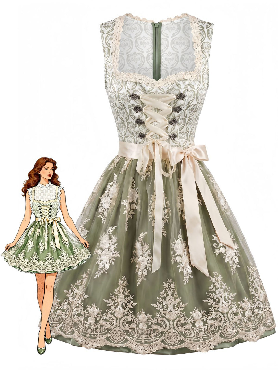 Light Green Square Neck Dress