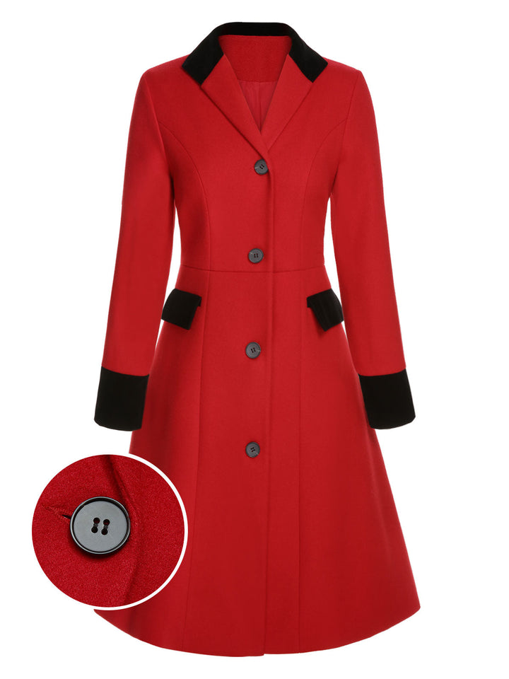 Red &amp; Black 1950s Lapel Button Pocket Coat, vintage coat, outerwear - perfect for women who love vintage and fashion