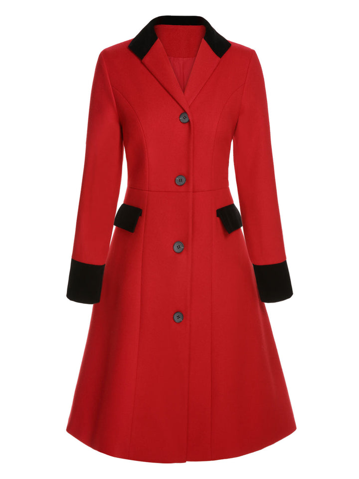 Red &amp; Black 1950s Lapel Button Pocket Coat, vintage coat, outerwear - perfect for women who love vintage and fashion