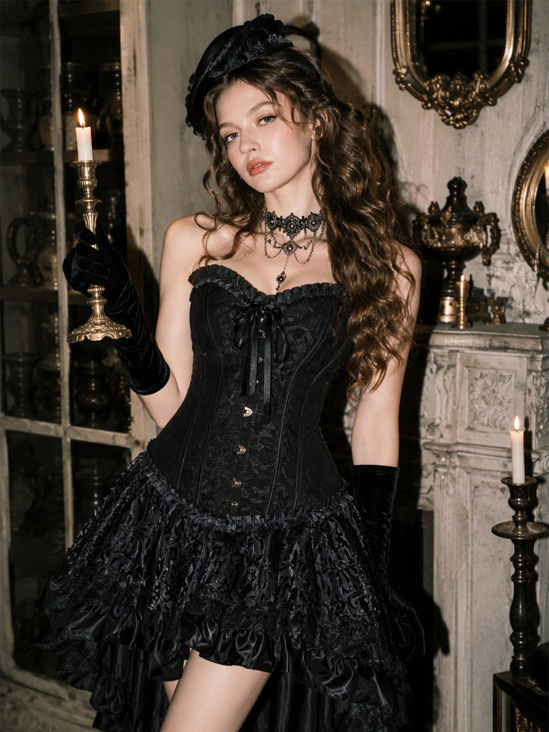 2PCS Steampunk Lace Corset& High Skirt SCHL004967_B AI model