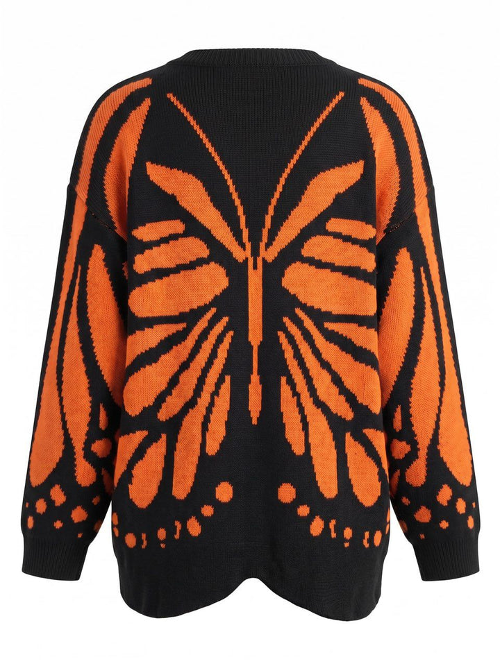 Orange Butterfly Knit Cardigan