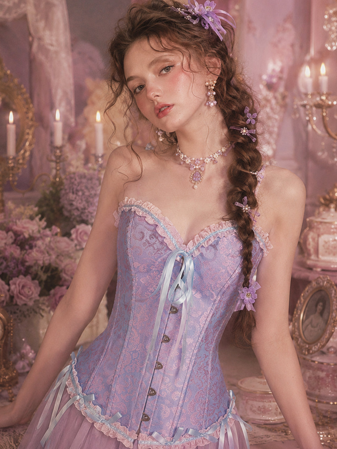 Vintage Palace Print Lace-up Corset SCWL000106_BLV AI model
