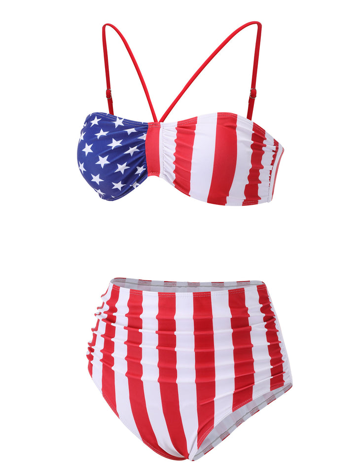 1940s Flag Independence Day Patchwork Swimsuit, vintage swimsuit, pin-up swimwear - perfect for women who love vintage and retro fashion