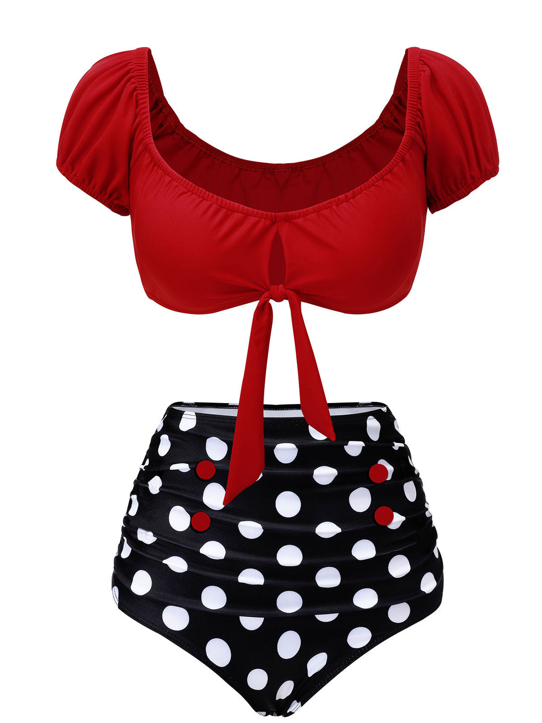1950s Red &amp; Black Polka Dot Halter Swimsuit, vintage swimsuit, pin-up swimwear - perfect for women who love vintage and retro fashion