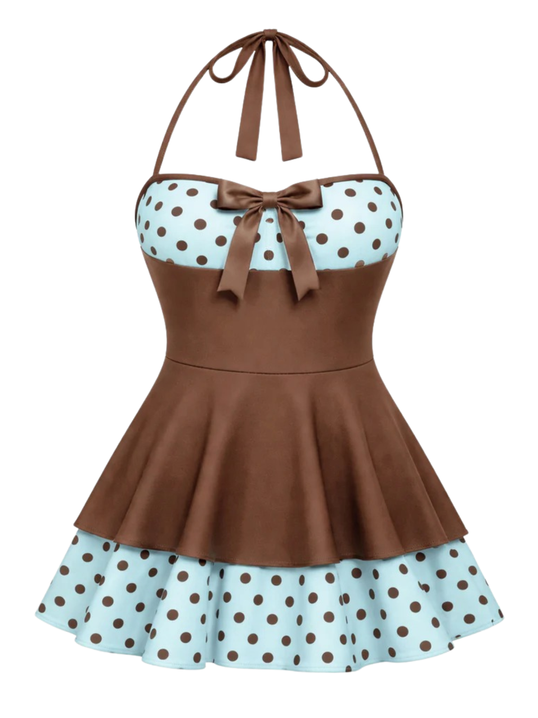[Pre-Sale] Black 1940s Polka Dots Patchwork Halter Swimdress, vintage dress, retro fashion - perfect for women who love vintage and retro fashion