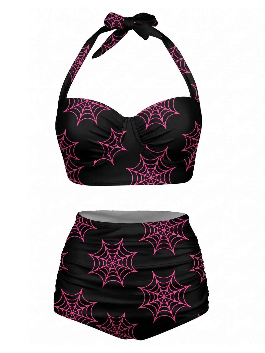 Black Floral Print Lace-Up Halter Swimsuit, vintage swimsuit, swimwear - perfect for women who love vintage and retro fashion