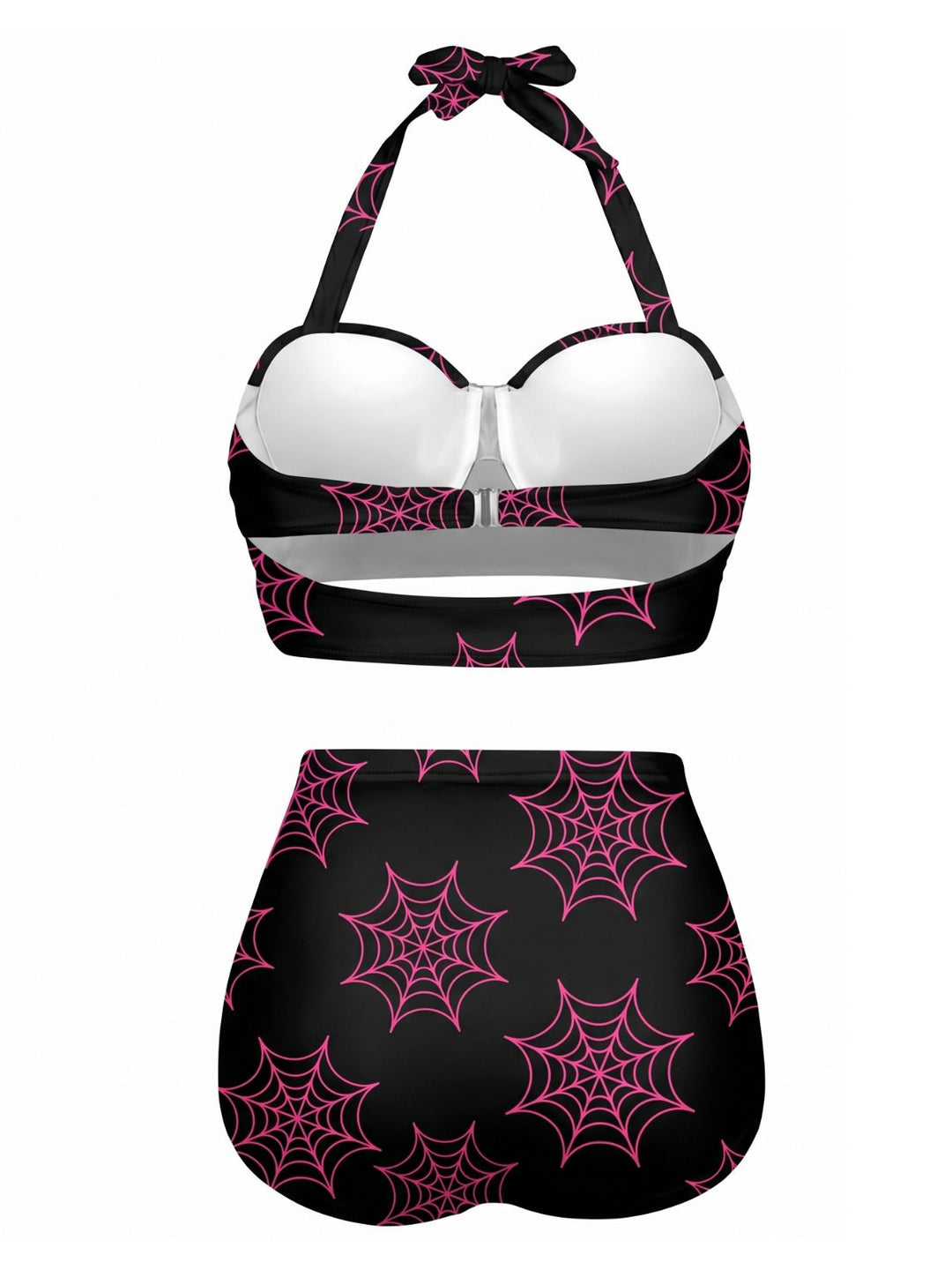 Black Floral Print Lace-Up Halter Swimsuit, vintage swimsuit, swimwear - perfect for women who love vintage and retro fashion