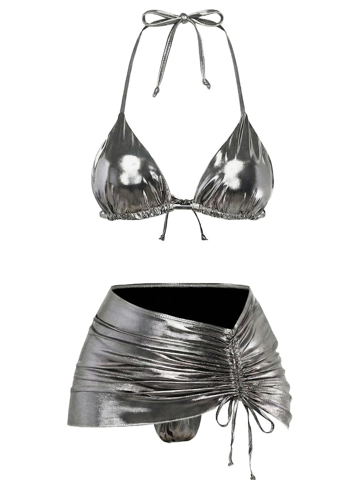 1970s Solid Halter Metallic Bikini Set, vintage swimsuit, pin-up swimwear - perfect for women who love vintage and retro fashion