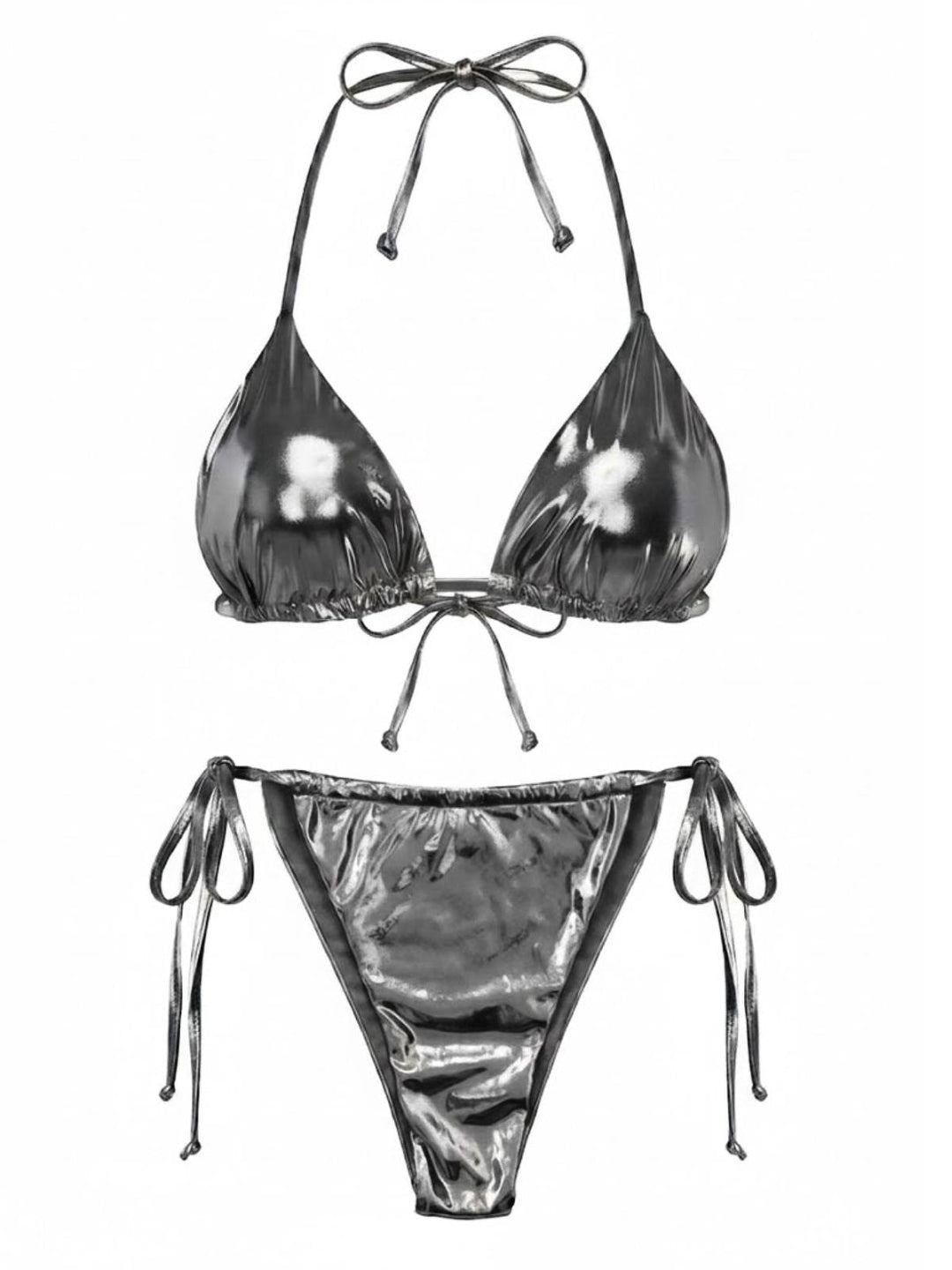 1970s Solid Halter Metallic Bikini Set, vintage swimsuit, pin-up swimwear - perfect for women who love vintage and retro fashion