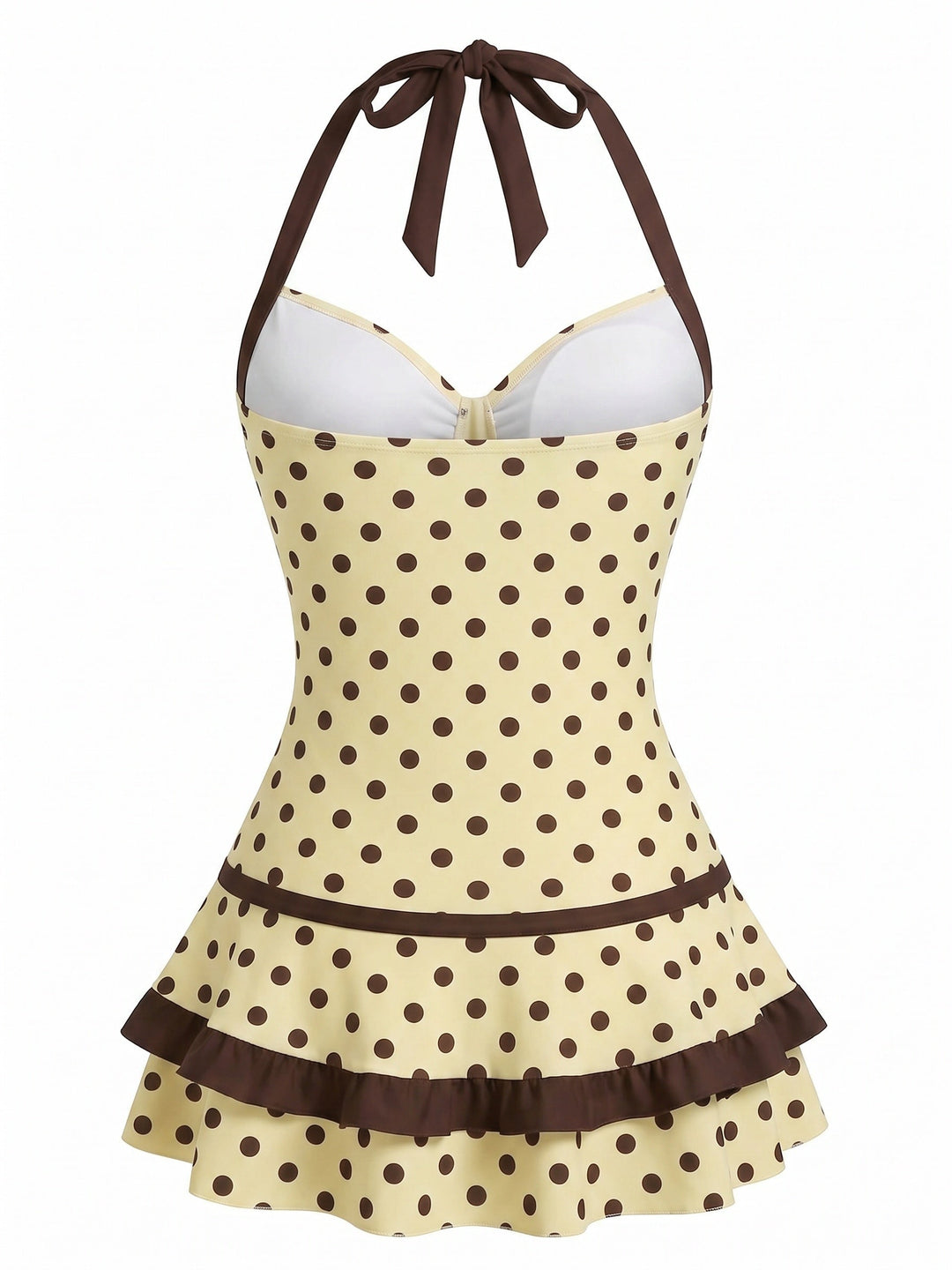 [Pre-Sale] Cream Halter Bow Polka Dot Swim Dress - vintage dress, retro fashion for vintage lovers