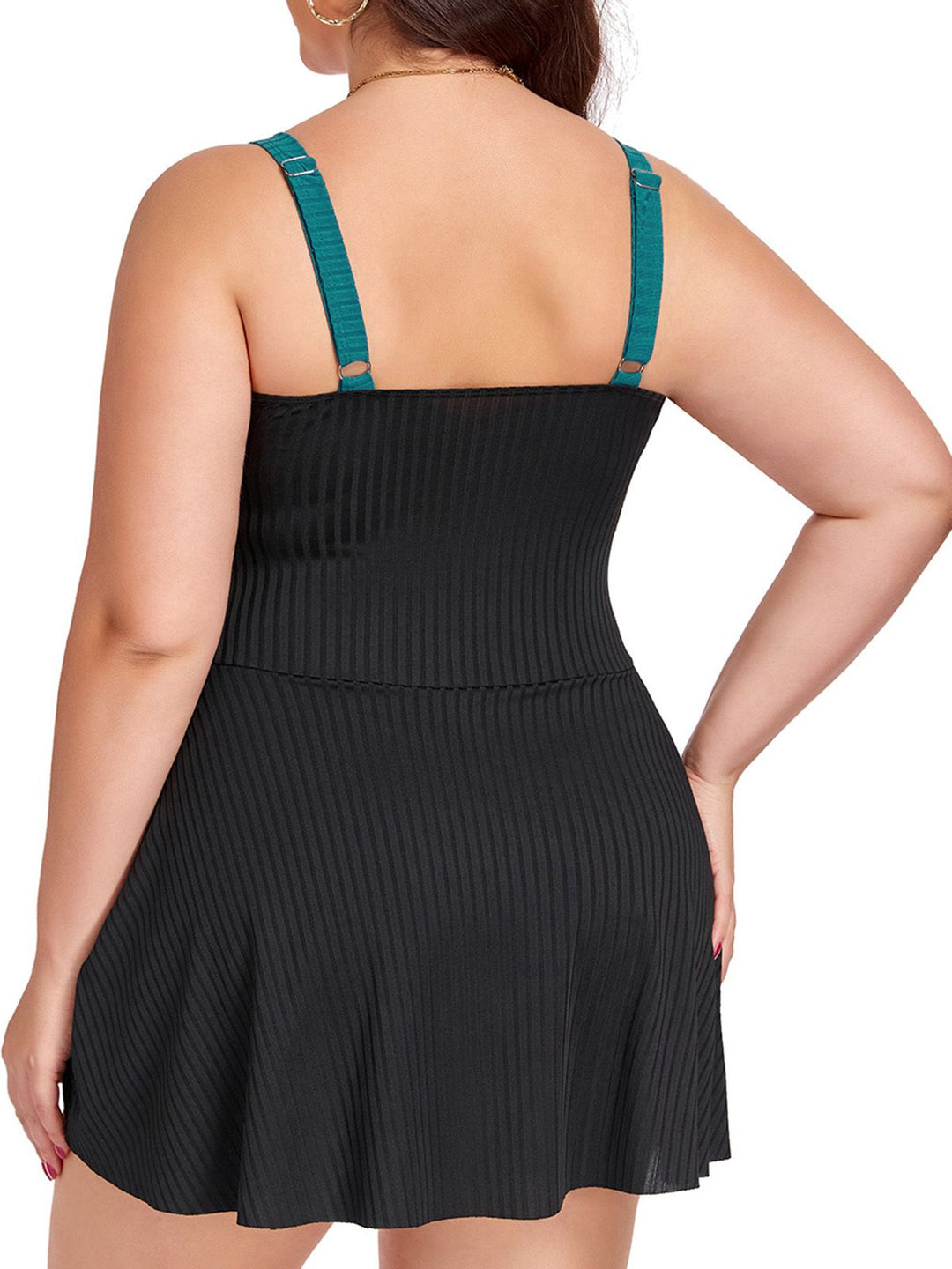 [Plus Size] 1930s Color Block Ribbed One-Piece Swimsuit