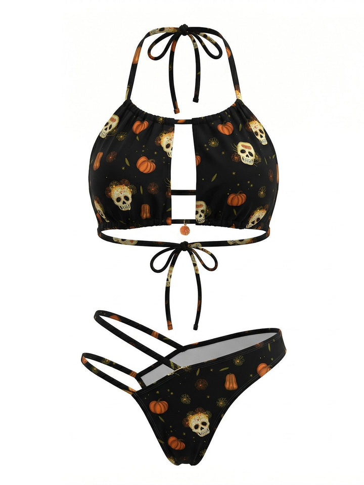 Black Gothic Skull Bikini Set, vintage swimsuit, swimwear - perfect for women who love vintage and retro fashion