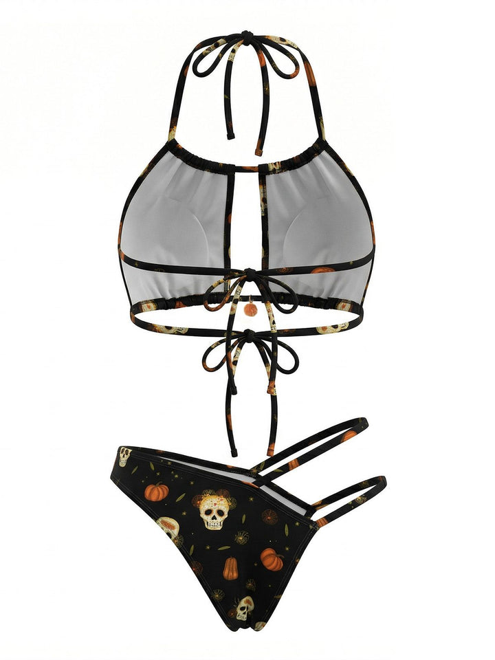 Black Gothic Skull Bikini Set, vintage swimsuit, swimwear - perfect for women who love vintage and retro fashion
