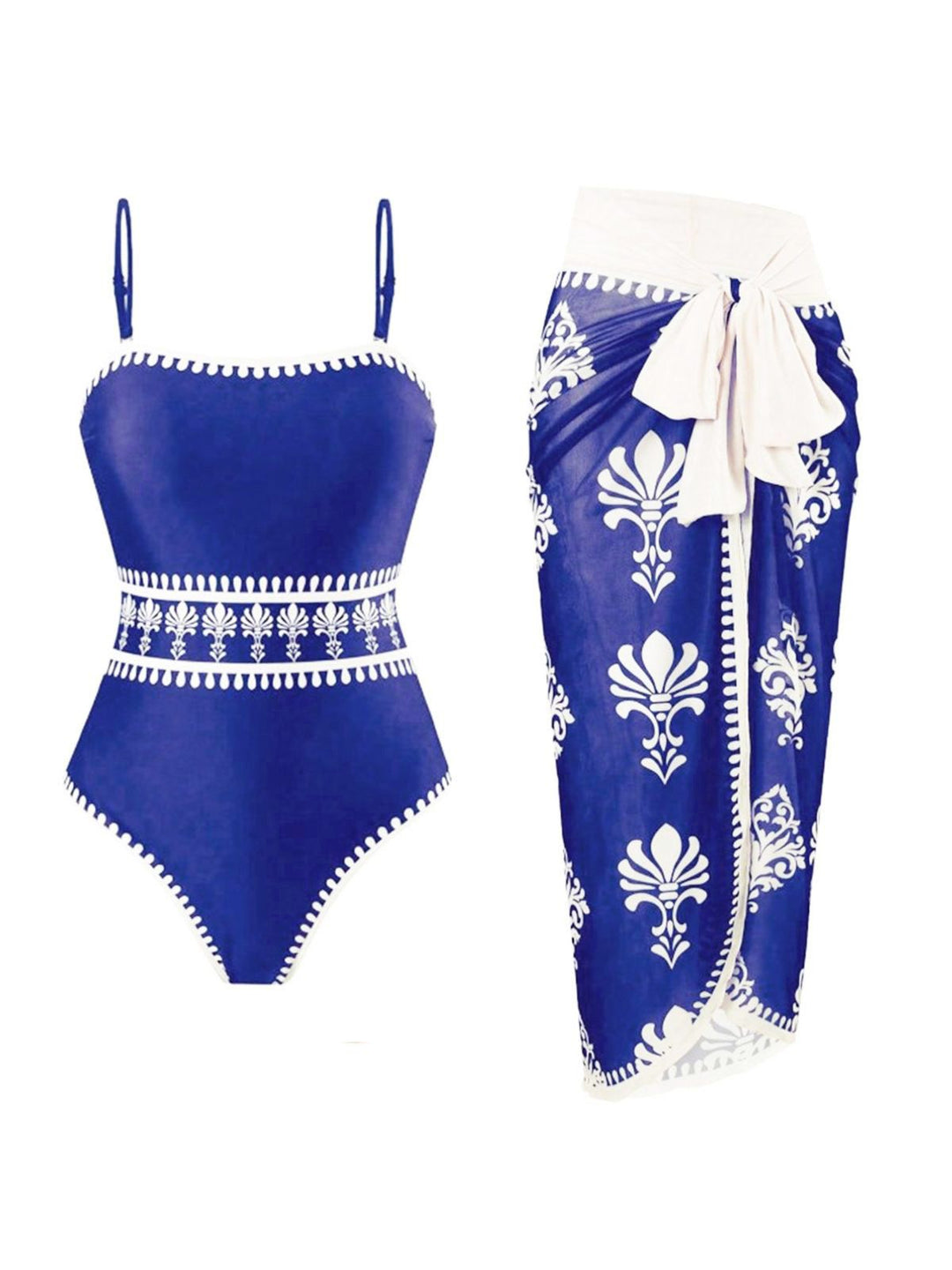 Boho Floral Printed One-Piece Swimsuit &amp; Cover Up