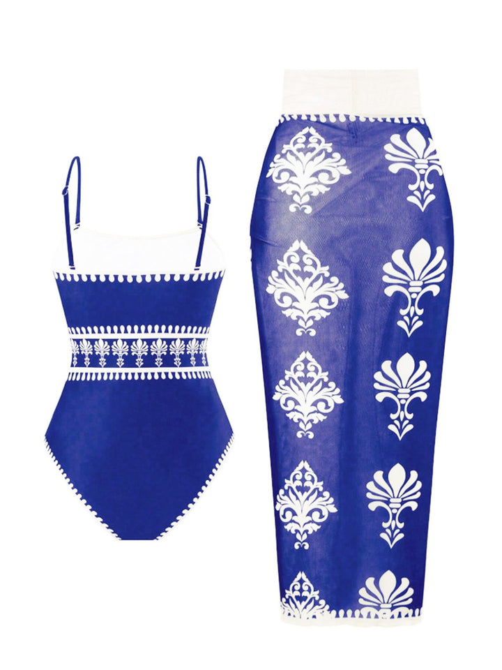 Boho Floral Printed One-Piece Swimsuit &amp; Cover Up