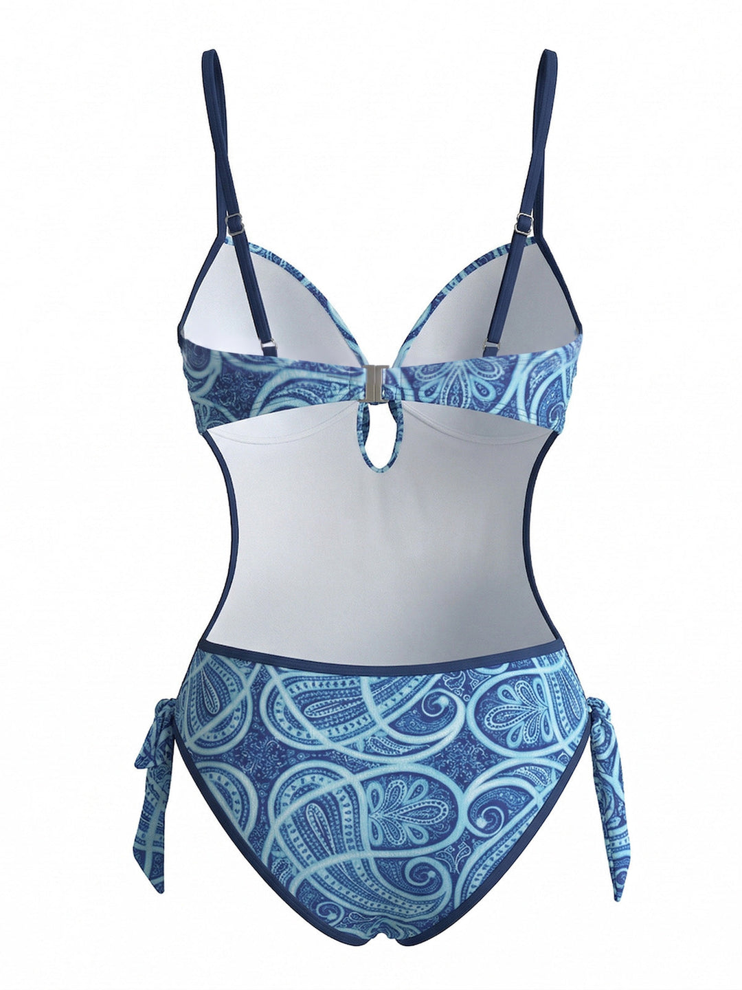 Blue Boho Paisley Print Cutout One-Piece Swimsuit, vintage swimsuit, swimwear - perfect for women who love vintage and retro fashion
