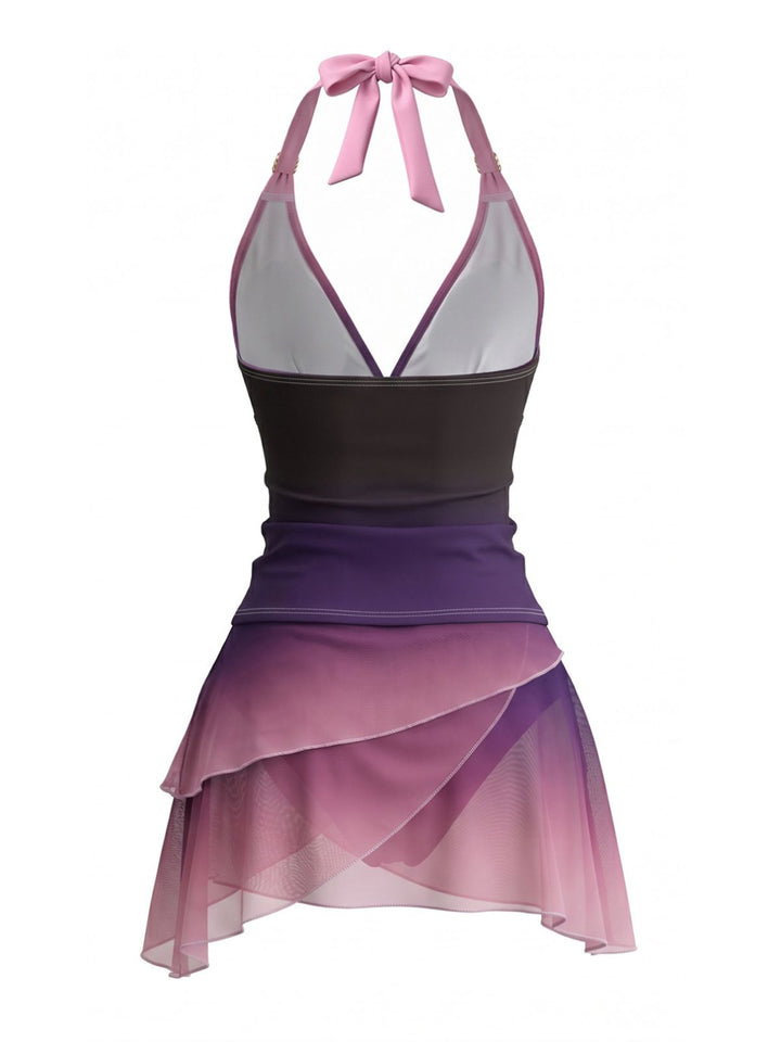Lavender Halter Ombre Ruched Tankini Set, vintage fashion, retro style - perfect for women who love vintage and retro fashion