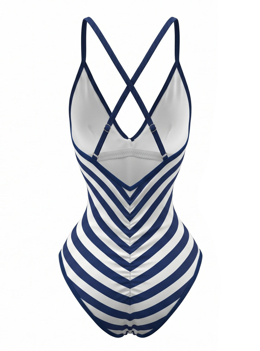 Navy Print Striped Fitted One Piece Swimsuit 2