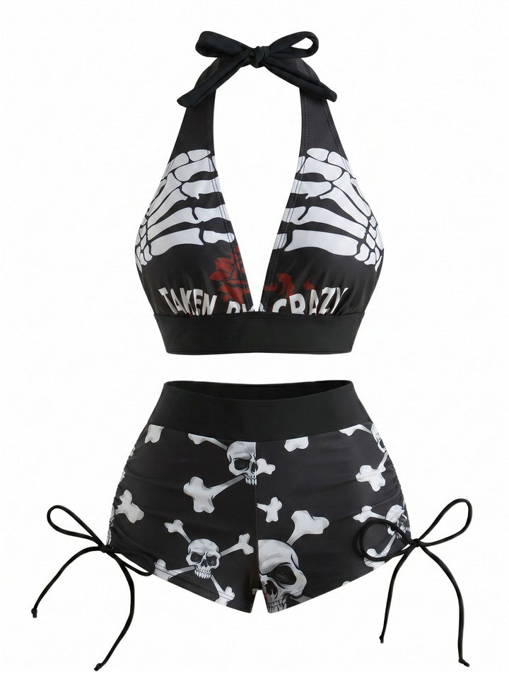 Punk Halter Rock Skull Bikini Set, vintage swimsuit, swimwear - perfect for women who love vintage and retro fashion