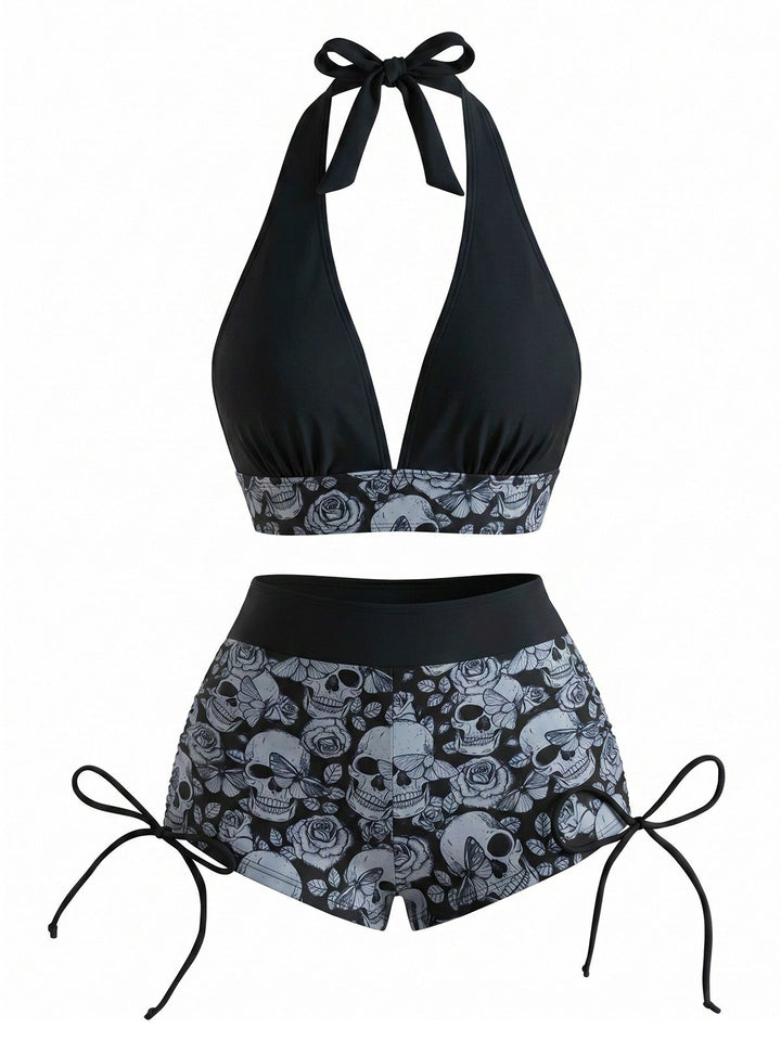 Punk Halter Rock Skull Bikini Set, vintage swimsuit, swimwear - perfect for women who love vintage and retro fashion