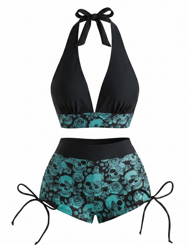 Punk Halter Rock Skull Bikini Set, vintage swimsuit, swimwear - perfect for women who love vintage and retro fashion