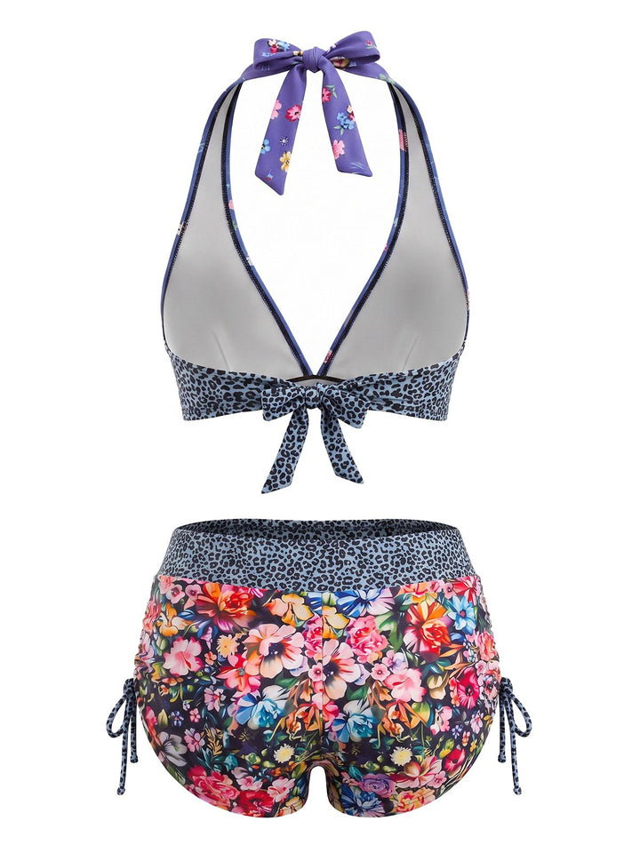 Multicolor Sugar Skull Halter Gothic Bikini Set, vintage swimsuit, swimwear - perfect for women who love vintage and retro fashion