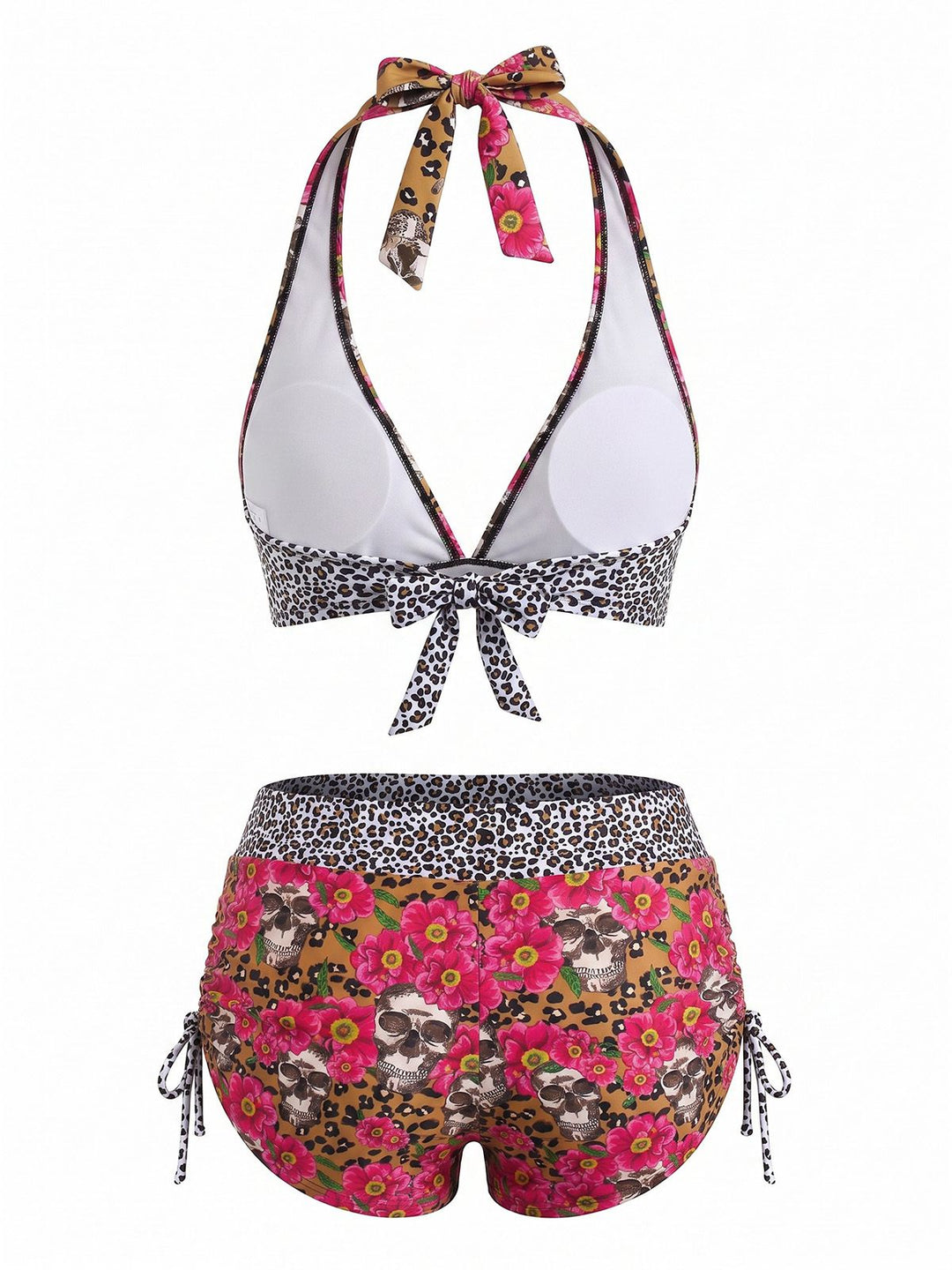 Multicolor Sugar Skull Halter Gothic Bikini Set, vintage swimsuit, swimwear - perfect for women who love vintage and retro fashion