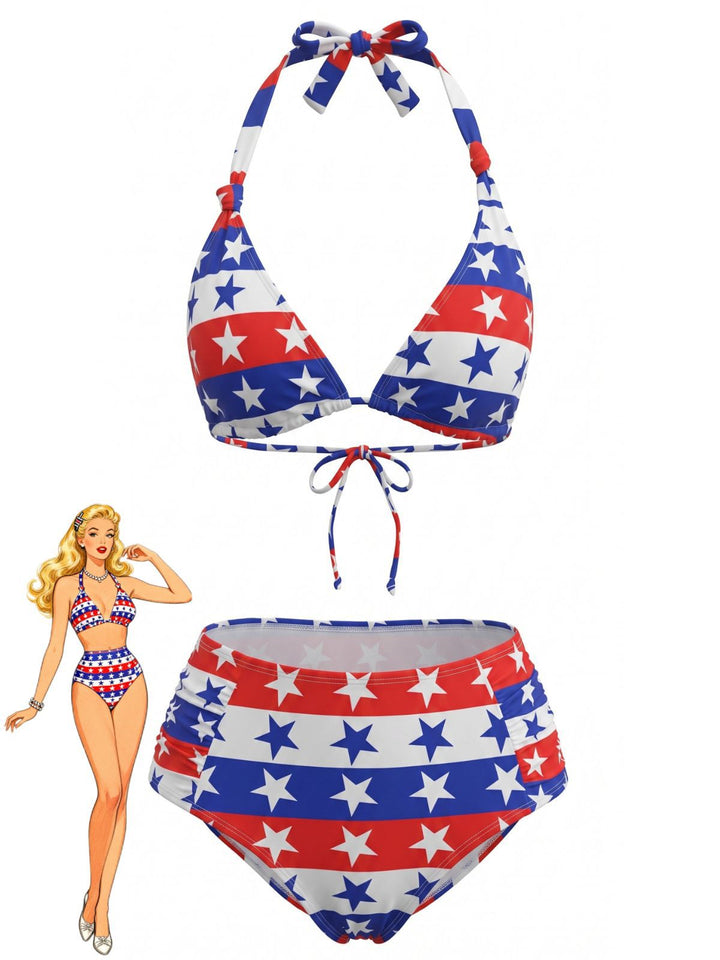Red &amp; Blue &amp; White Star &amp; Striped Bikini Set