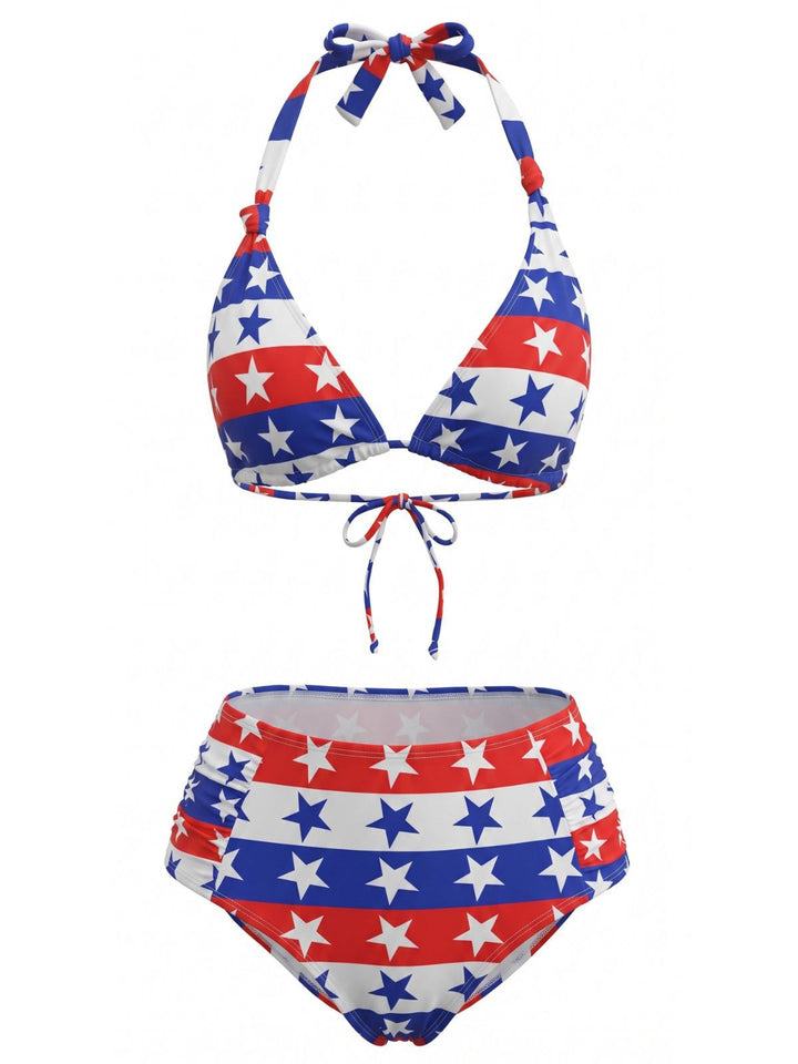 Red &amp; Blue &amp; White Star &amp; Striped Bikini Set