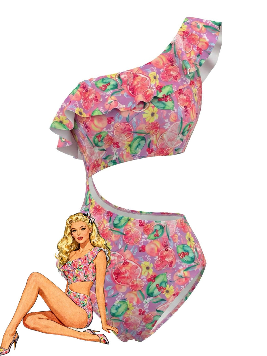 Pink Print One Shoulder One Piece One Piece Swimsuit