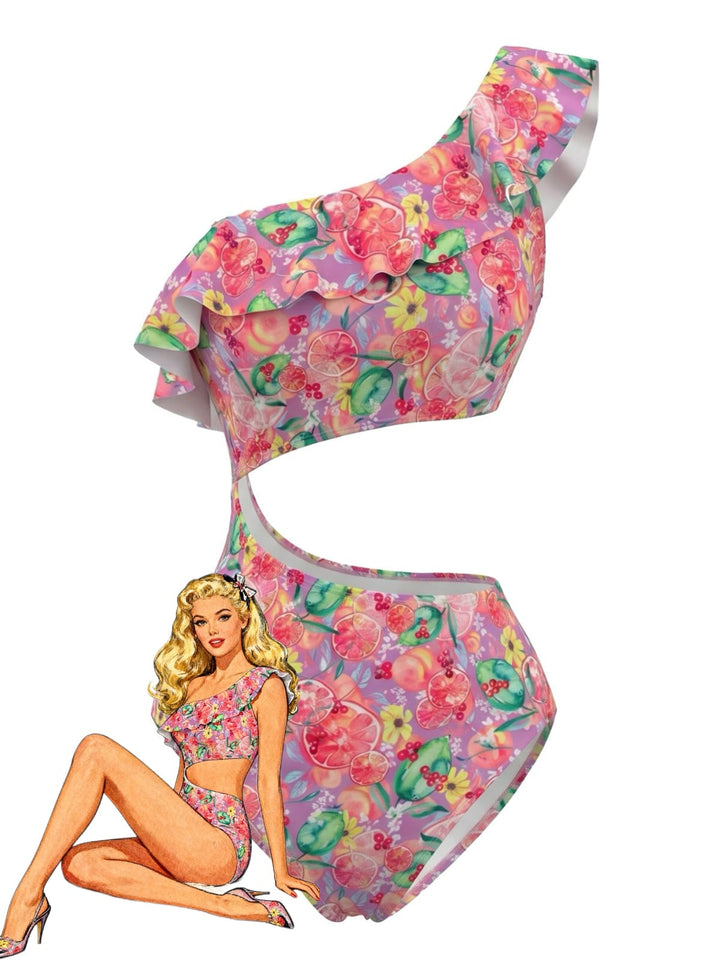 Pink Print One Shoulder One Piece One Piece Swimsuit
