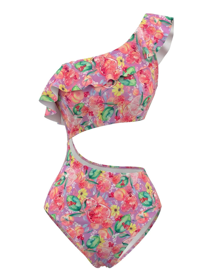 Pink Print One Shoulder One Piece One Piece Swimsuit 5