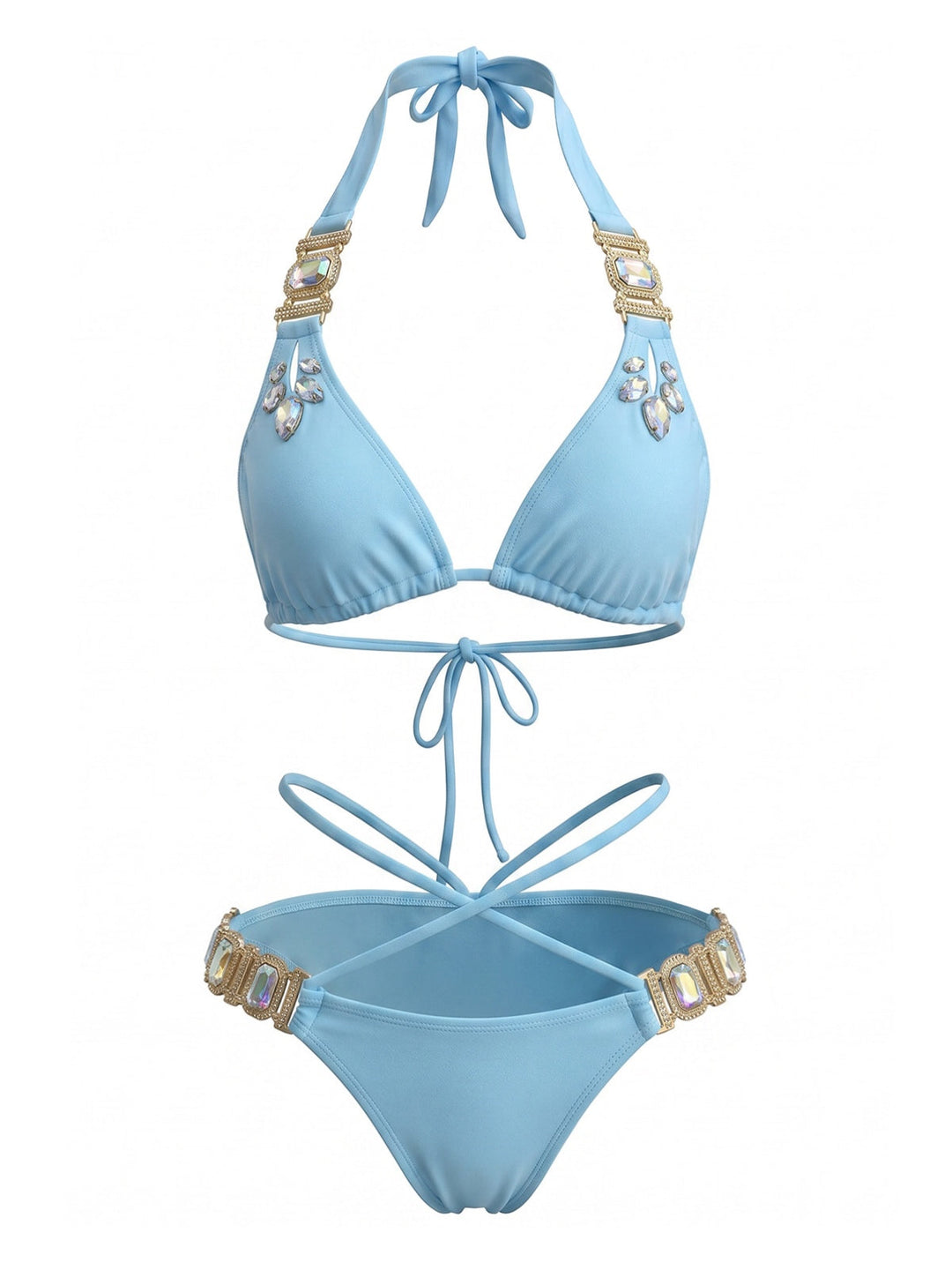 Halter Rhinestone Strappy Bikini Set, vintage swimsuit, swimwear - perfect for women who love vintage and retro fashion