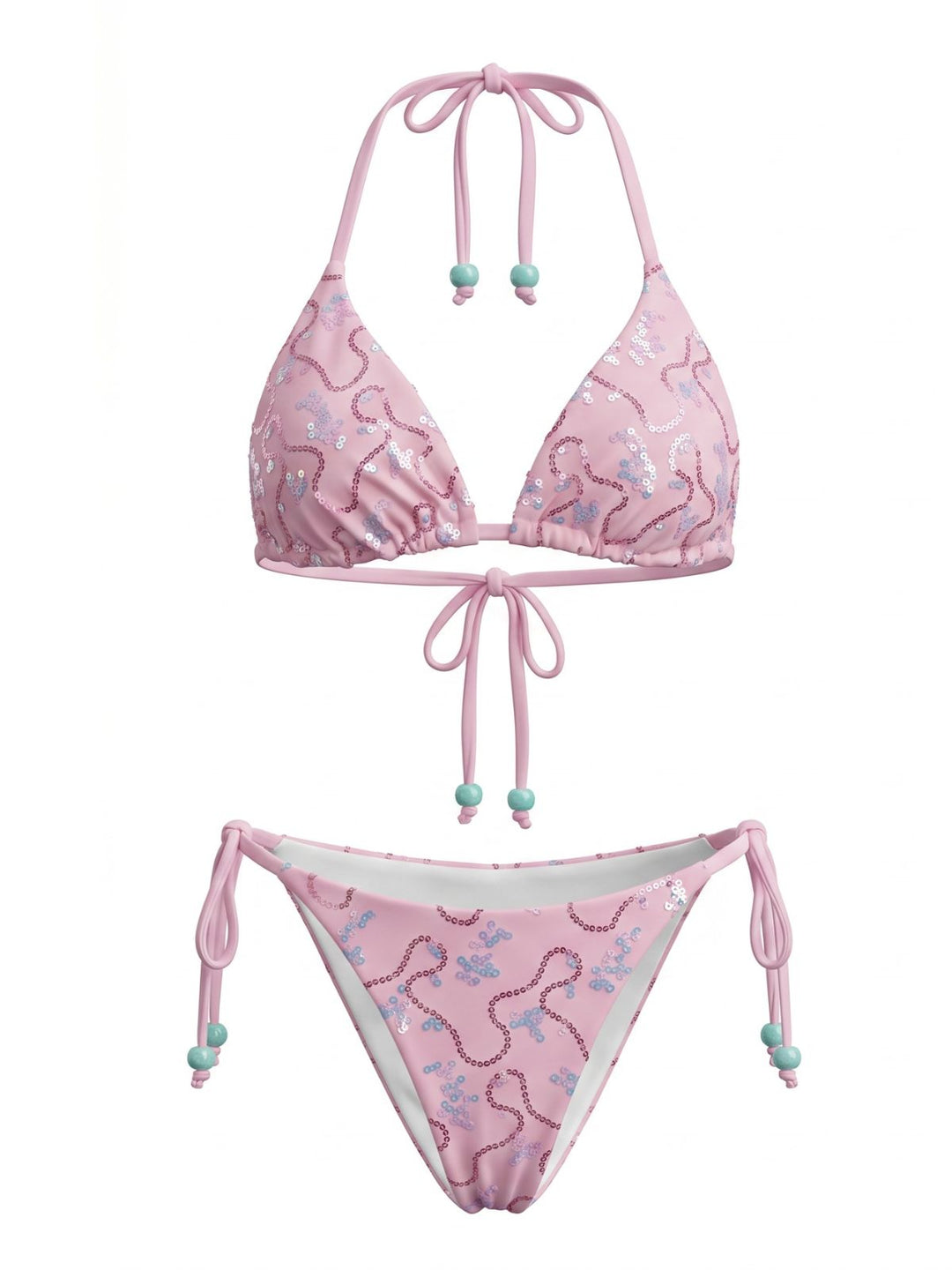 Sequined Halter Beaded Lace-up Bikini Set, vintage swimsuit, swimwear - perfect for women who love vintage and retro fashion