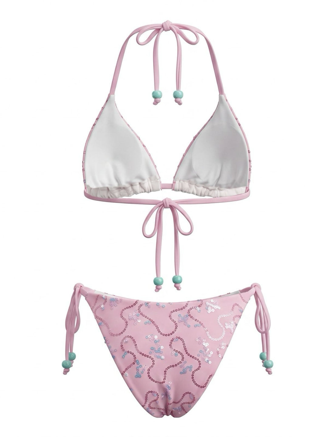 Sequined Halter Beaded Lace-up Bikini Set, vintage swimsuit, swimwear - perfect for women who love vintage and retro fashion